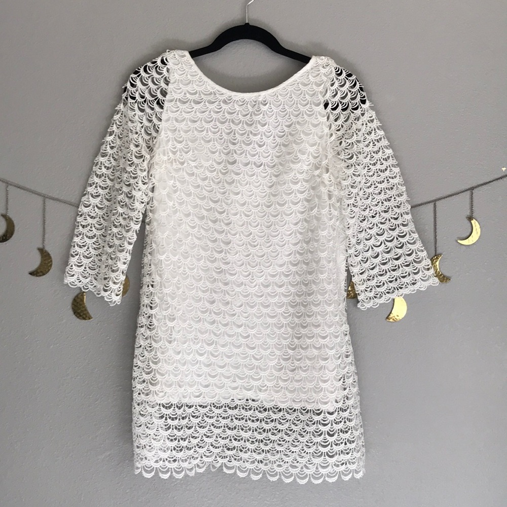 White scalloped lace dress